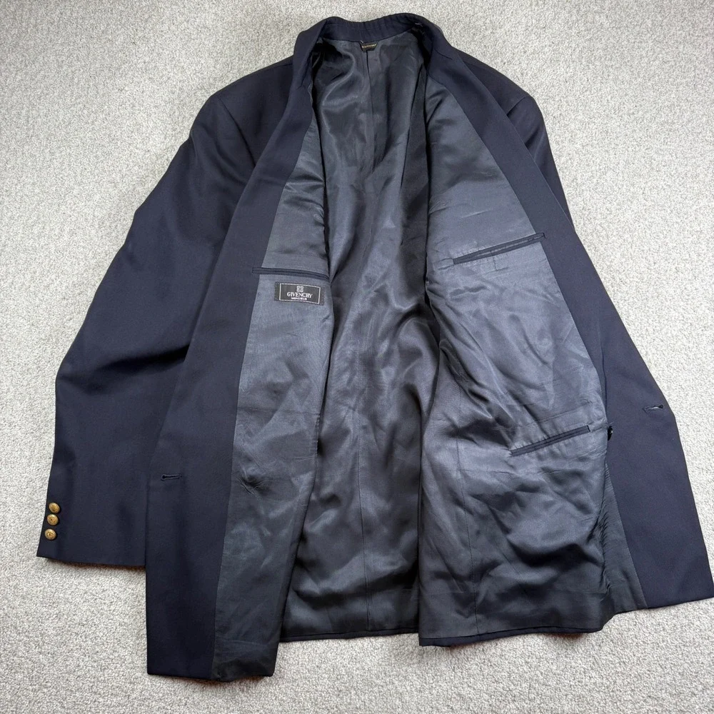 Vintage Givenchy Blazer Mens 44 Navy Blue Double Breasted Gold Button Wool‎